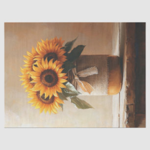 Rustic Sunflowers Burlap Mason Jar Decoupage Tissue Paper