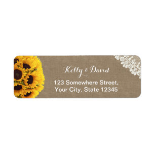 Rustic Sunflowers Burlap Wedding Return Address Label