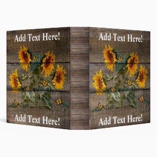 Rustic Sunflowers Butterflies Barn Board 3 Ring Binder