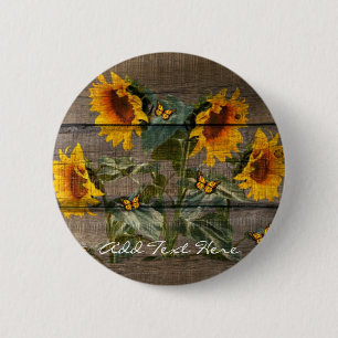 Rustic Sunflowers Butterflies Barn Board Button