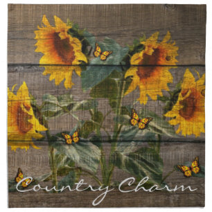 Rustic Sunflowers Butterflies Barn Board Cloth Napkin