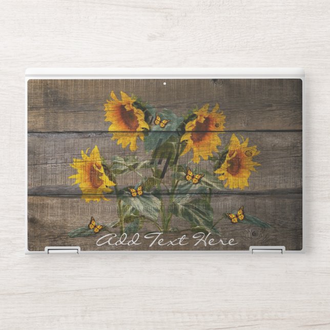 Rustic Sunflowers Butterflies Barn Board HP Laptop Skin (Front)