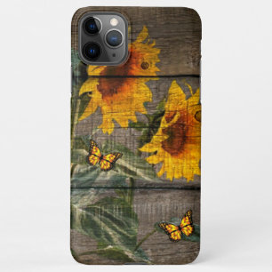 Rustic Sunflowers Butterflies Barn Board iPhone 11Pro Max Case