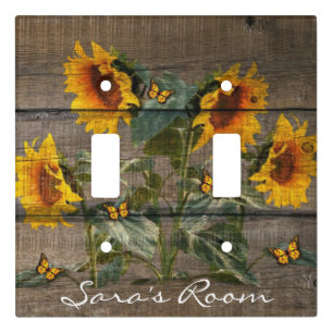 Rustic Sunflowers Butterflies Barn Board Light Switch Cover