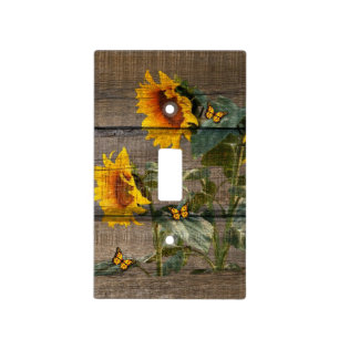 Rustic Sunflowers Butterflies Barn Board Light Switch Cover