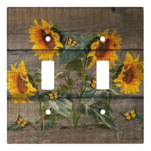 Rustic Sunflowers Butterflies Barn Board Light Switch Cover