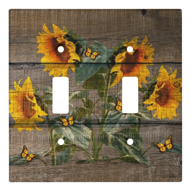 Rustic Sunflowers Butterflies Barn Board Light Switch Cover (Front)
