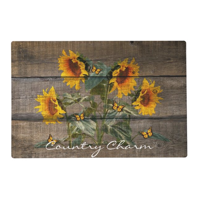 Rustic Sunflowers Butterflies Barn Board Placemat (Front)