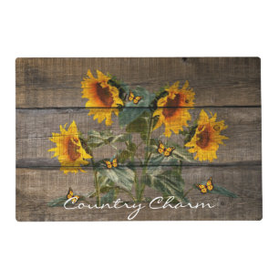 Rustic Sunflowers Butterflies Barn Board Placemat