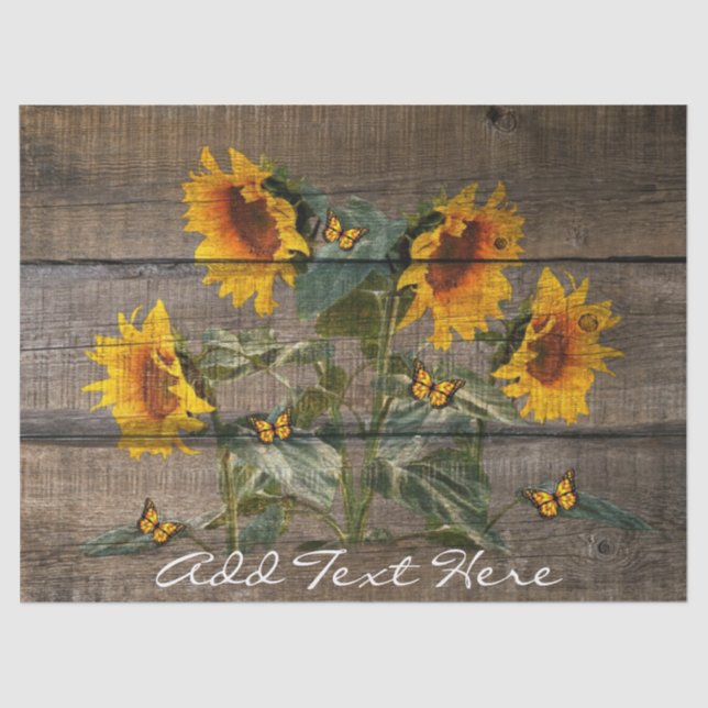 Rustic Sunflowers Butterflies Barn Board Tissue Paper (Front)