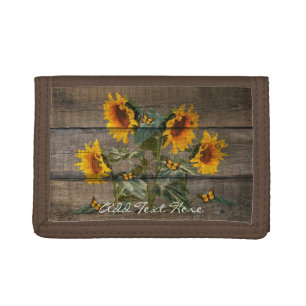 Rustic Sunflowers Butterflies Barn Board Trifold Wallet
