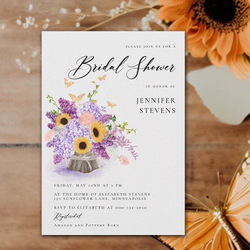Rustic Sunflowers Butterflies Modern Bridal Shower Invitation