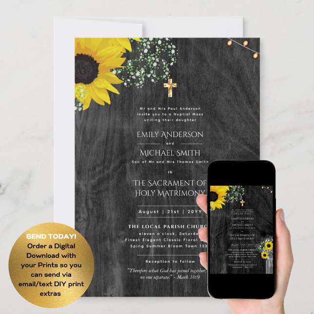 Rustic Sunflowers Catholic Nuptial Mass Wedding Invitation (Creator Uploaded)