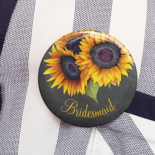 Rustic sunflowers chalkboard bridesmaid button