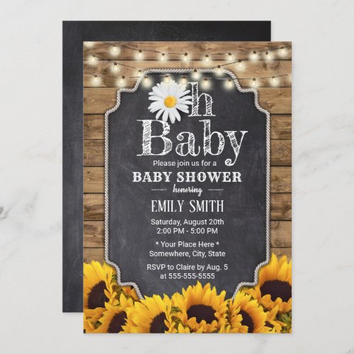 Rustic Sunflowers Chalkboard Daisy Baby Shower Invitation