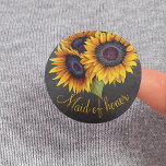 Rustic sunflowers chalkboard maid of honor button<br><div class="desc">Floral rustic maid of honor wedding button featuring a sunflowers bouquet on a dark grey chalkboard background.             You can personalize it with your text!</div>