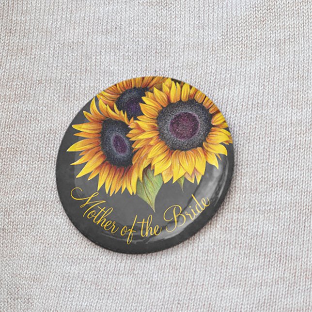 Rustic sunflowers chalkboard mother of the bride button (Creator Uploaded)