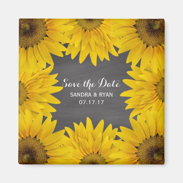 Rustic Sunflowers Chalkboard Save the Date Wedding Magnet (Front)