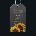 Rustic sunflowers chalkboard wedding favor gift tags<br><div class="desc">Personalized wedding favor thank you gift tag with bride's and groom's names,  date and your text featuring beautiful yellow orange sunflowers on a dark grey chalkboard background.,               Suitable for elegant rustic country / summer garden / autumn fall backyard outdoor weddings.</div>