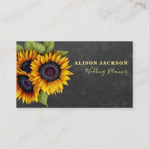 Rustic sunflowers chalkboard wedding planner business card