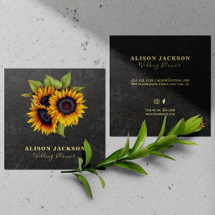 Rustic sunflowers chalkboard wedding planner square business card