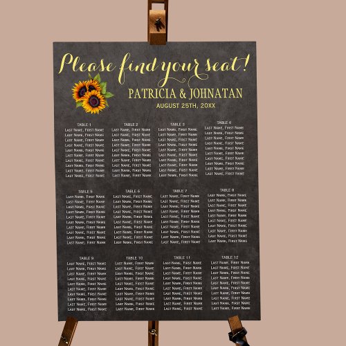 Rustic sunflowers chalkboard wedding seating chart