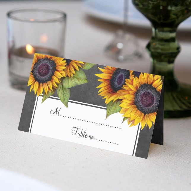 Rustic sunflowers chalkboard wedding table place card (Creator Uploaded)