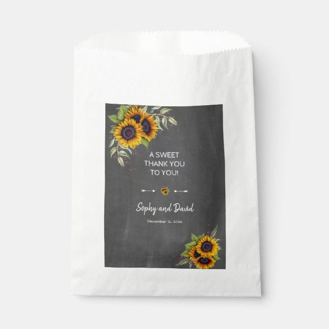 Rustic Sunflowers Chalkboard Wedding THANK YOU Favor Bag (Front)