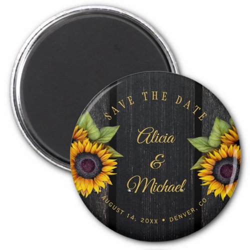 Rustic sunflowers chic barn wood wedding save date magnet