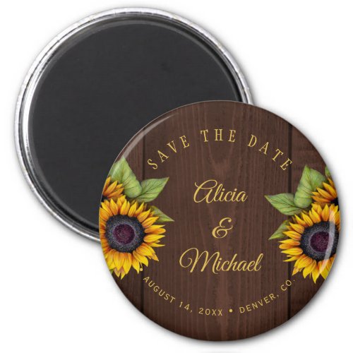 Rustic sunflowers chic barn wood wedding save date magnet