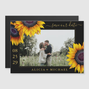 Rustic sunflowers chic script save date wedding magnetic invitation