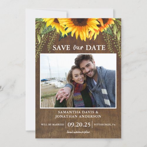Rustic Sunflowers Classic Photo Save the Date Invitation