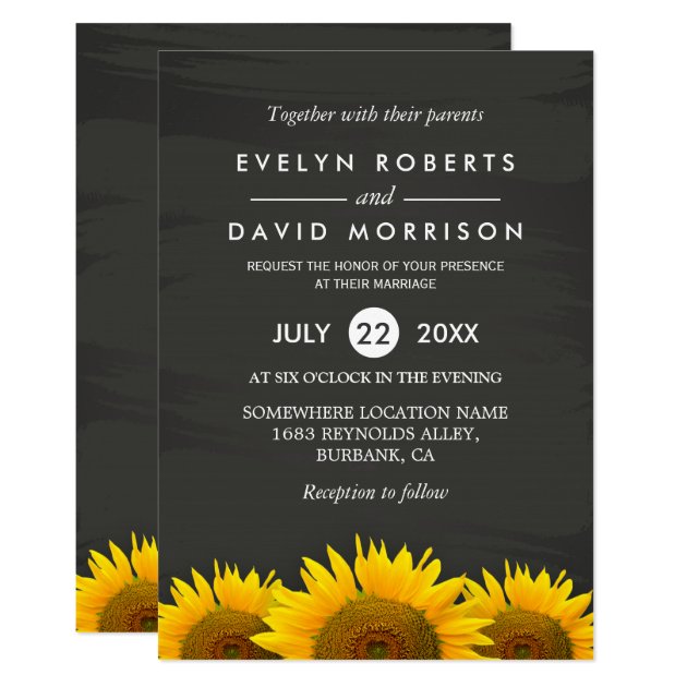 Rustic Sunflowers Classy Chalkboard Formal Wedding Invitation