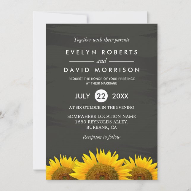Rustic Sunflowers Classy Chalkboard Formal Wedding Invitation (Front)
