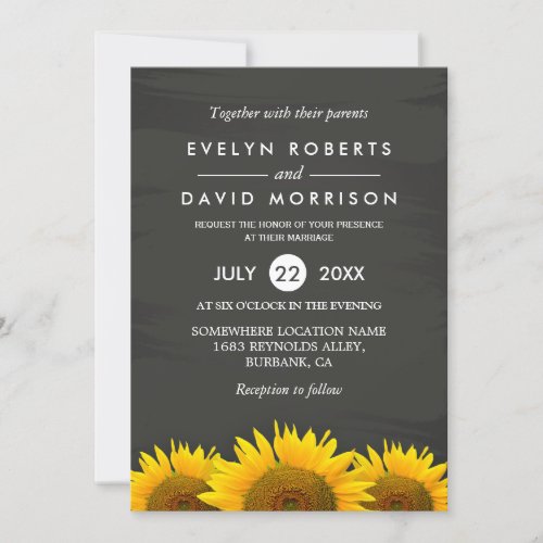Rustic Sunflowers Classy Chalkboard Formal Wedding Card