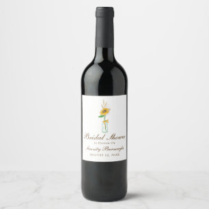 Rustic Sunflowers Country Floral Bridal Shower Wine Label