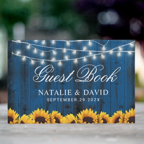 Rustic Sunflowers Country Navy Barn Wedding Guest Book