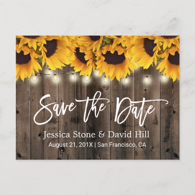 Rustic Sunflowers Country Wedding Save the Date Announcement Postcard (Front)
