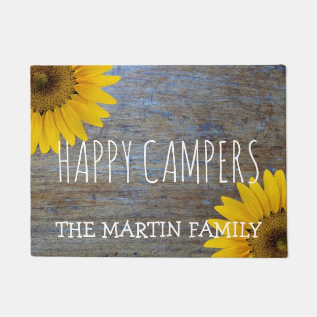 Rustic Sunflowers Country Wood | Happy Campers Doormat (Front)
