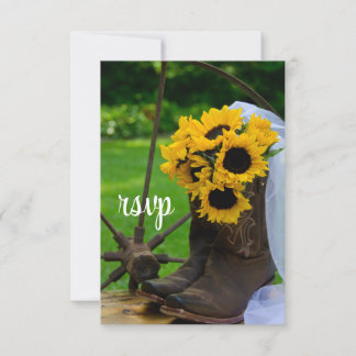 Rustic Sunflowers Cowboy Boot Western Wedding RSVP