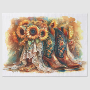 Rustic Sunflowers, Cowboy Boots, Lace Tissue Paper