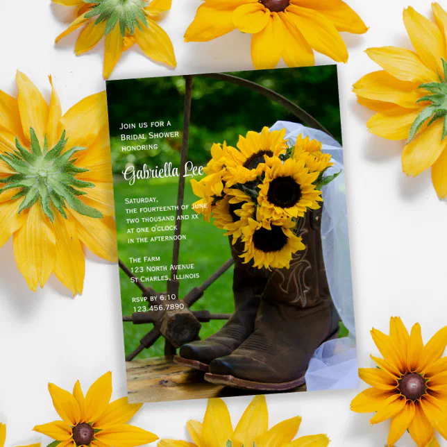 Rustic Sunflowers Cowboy Boots Ranch Bridal Shower Invitation | Zazzle