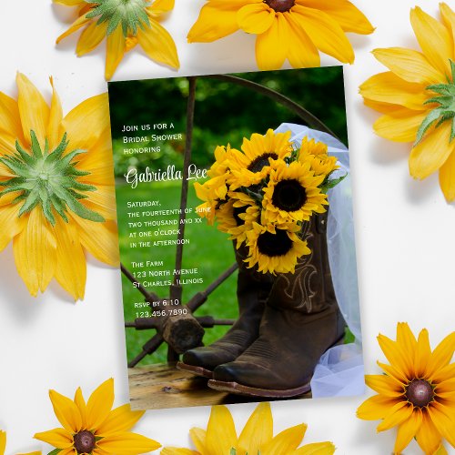 Rustic Sunflowers Cowboy Boots Ranch Bridal Shower Invitation