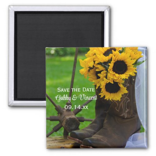Rustic Sunflowers Cowboy Boots Save the Date Magnet