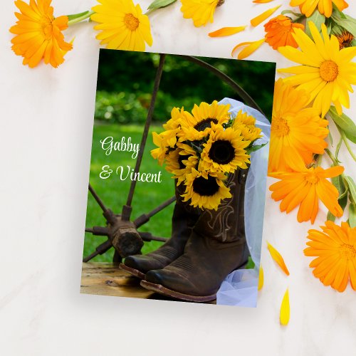 Rustic Sunflowers Cowboy Boots Wedding Flat Notes