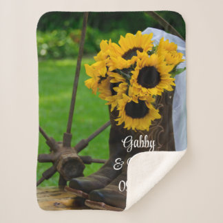 Rustic Sunflowers Cowboy Boots Wedding Keepsake Sherpa Blanket