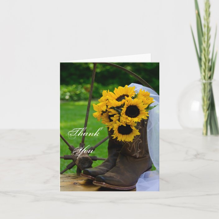 Rustic Sunflowers Cowboy Boots Wedding Thank You | Zazzle.com