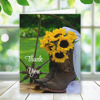 Rustic Sunflowers Cowboy Boots Wedding Thank You