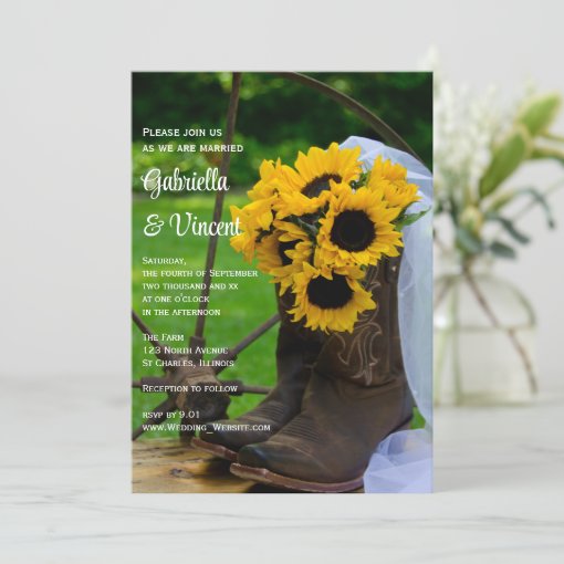 Rustic Sunflowers Cowboy Boots Western Wedding Invitation | Zazzle