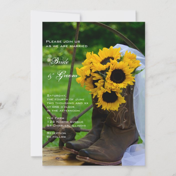 Rustic Sunflowers Cowboy Boots Western Wedding Invitation | Zazzle